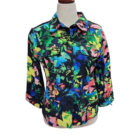 EUC Erin London women's floral lace back 97% cotton button down jacket coat, M - Picture 1 of 10